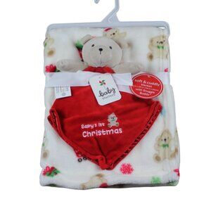 Baby Starters 1st Christmas Teddy Bear Security Blanket Set Red Snow Fleece NWT
